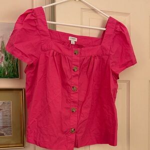 J. Crew Vibrant Pink Short-Sleeve Button Front Top